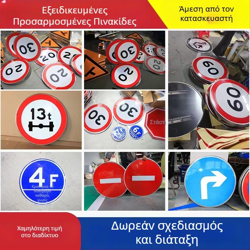 Κύκλικη πινακίδα τροχαίας σε αλουμινένιο πάνελ με φιλμ μικροπρισματικής ανάκλασης, περιορισμοί ύψους και ταχύτητας, παραμετροποίηση επεξεργασίας