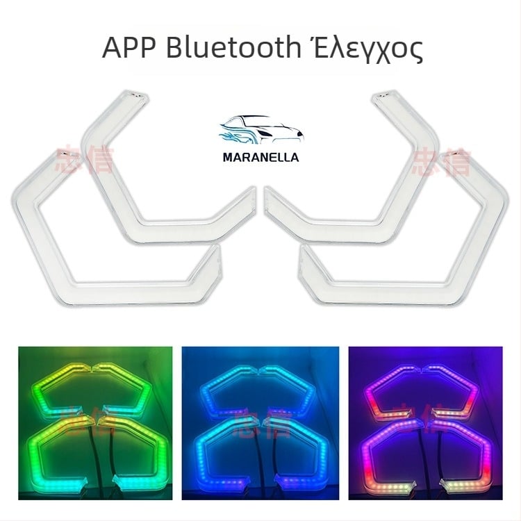 Αναβάθμιση προβολέα αυτοκινήτου με LED Angel Eye, φως σε σχήμα κουταλιού, μονή/διπλή δέσμη, πολύχρωμος φακός, διακοσμητικό κάλυμμα προβολέα