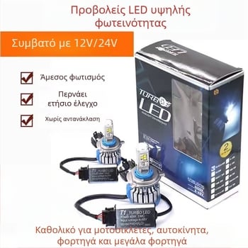 TCYATO T1S LED προβολείς αυτοκινήτου για H7, H11 και 9005 με ενσωματωμένες LED δέσμες, κράμα αλουμινίου, 12–24V