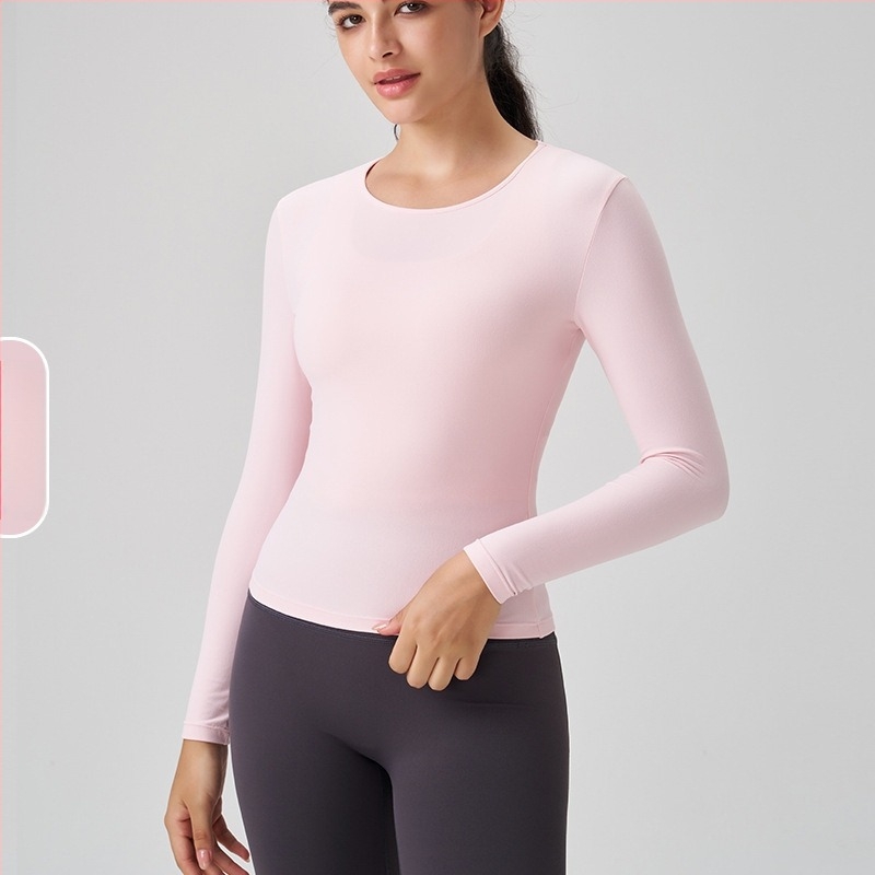 Γυναικειό μακρύρραυχο αθλητικό τοπ με στρογγυλό λαιμό – στενή γραμμή, διαπνέουσα νάιλον-σπάντεξ 91%/9%, μήκος στους γοφούς, για τρέξιμο, γυμναστική και γιόγκα