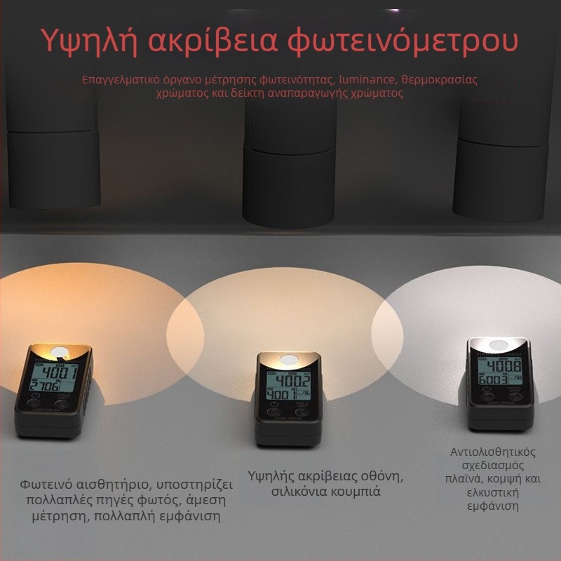 SUPTOOL ολοκληρωμένος μικρός μετρητής φωτός για πλήρες φάσμα φωτεινότητας, μέτρηση θερμοκρασίας χρώματος και CRI; λειτουργεί με 2x AAA μπαταρίες