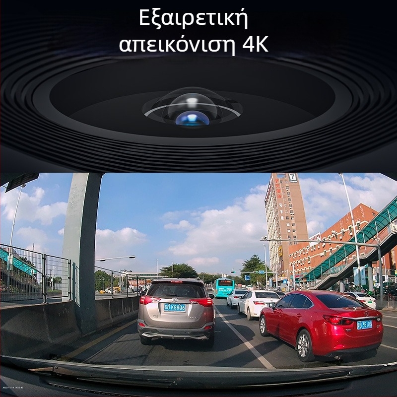 Dash cam 4K με διπλό φακό (εμπρός-πίσω), WiFi GPS, HiSilicon, γωνία προβολής 170°, κυκλική εγγραφή έως 128GB microSD, USB/AV