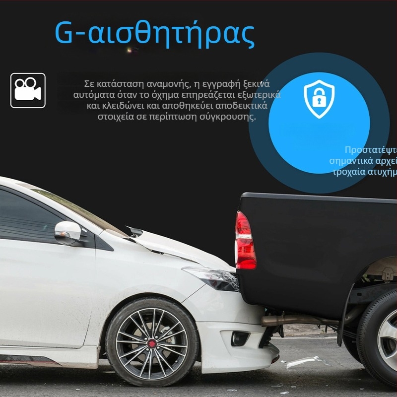 DVR αυτοκινήτου με νυχτερινή όραση, 1080p, 170° ευρυγώνιο, Εγγραφή μπροστά και πίσω, Wi‑Fi, Κυκλική εγγραφή