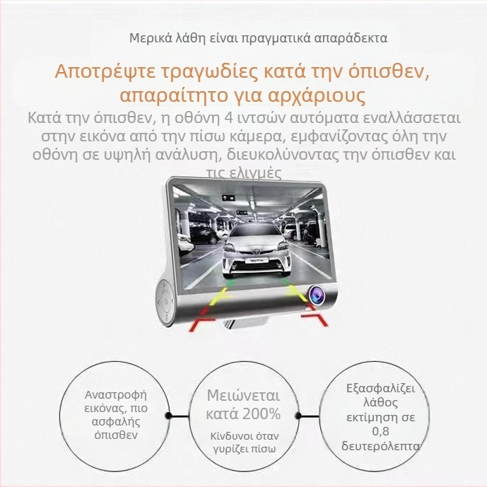 Κάμερα καταγραφής οχήματος με τρία κανάλια: εμπρός, εσωτερικό και πίσω, 1080p, γωνία 170°, νυχτερινή όραση
