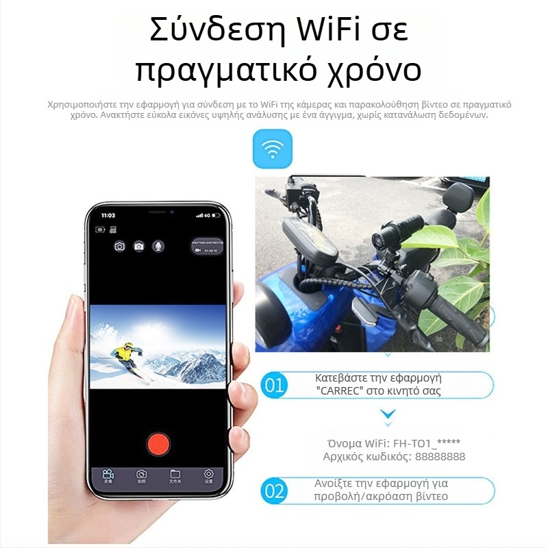 Κάμερα κράνους για μοτοσικλέτα και ποδήλατο βουνού με IP65 αδιάβροχο, Wi‑Fi, 1080p βίντεο, 140° ευρυγώνιος φακός, υποστήριξη TF κάρτας