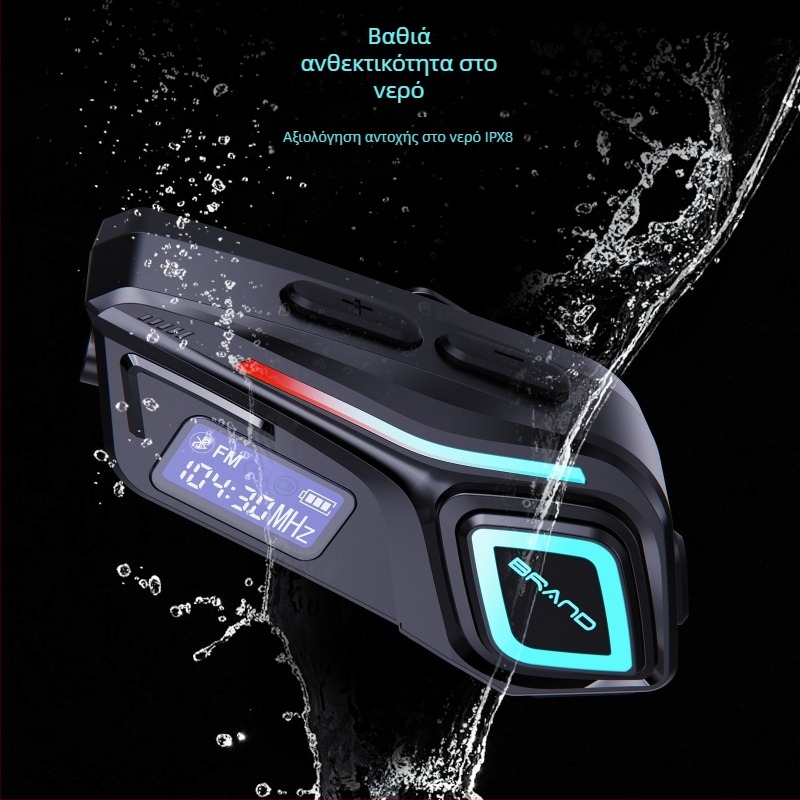 Ασύρματο Bluetooth ακουστικό για κράνος μοτοσικλέτας με ενδοεπικοινωνία — Bluetooth 5.0, εμβέλεια 10 μ, στερεο ήχος, διάρκεια μπαταρίας 40 h