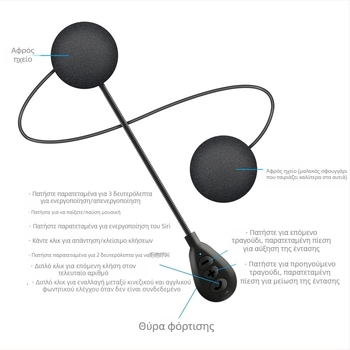 Ακουστικό Bluetooth για κράνος μοτοσικλέτας με Μείωση Θορύβου, Bluetooth 5.0, Εμβέλεια 10 μ., Ζωή Μπαταρίας 4–8 ώρες, Στερεο Ήχος