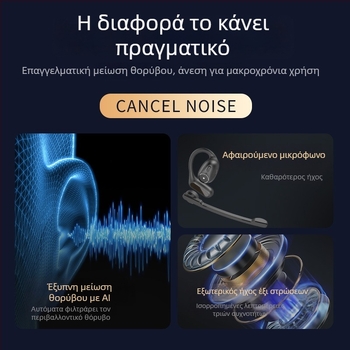 Ακουστικά Bluetooth με κλιπ-ON και αποσπώμενο μικρόφωνο για επαγγελματικές κλήσεις, στερεο, διπλά αυτιά, IPX4