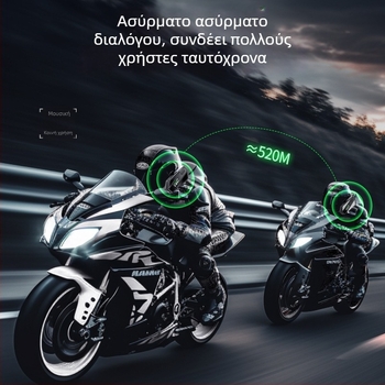 C6 κράνος μοτοσικλέτας με διπλό intercom, Bluetooth ακουστικό με LCD οθόνη, μείωση θορύβου και φωνητικός βοηθός — Bluetooth 5.0, αδιάβροχο/ανθεκτικό στη σκόνη, intercom μέχρι 10 m, διάρκεια μπαταρίας 40 h