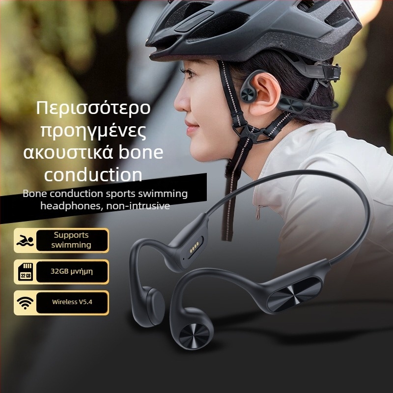Ακουστικά αγωγής οστών, ενσωματωμένη μνήμη 32GB, Bluetooth 5.4, IPX8 αδιάβροχα, διάρκεια μπαταρίας πάνω από 8 ώρες