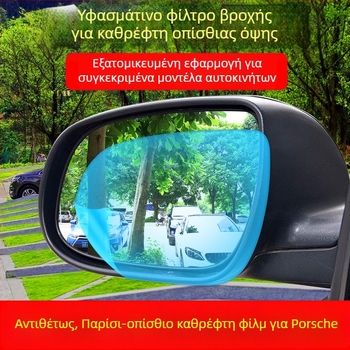 Μεμβράνη Αντοχής στη βροχή για τους πίσω καθρέφτες Porsche Cayenne, Panamera, Macan (2011–2017) – φιλμ PET, πάχος 0.13 mm, UV προστασία 10%, διαπερατότητα φωτός 10%, ανάκλαση ορατής ακτινοβολίας 99%