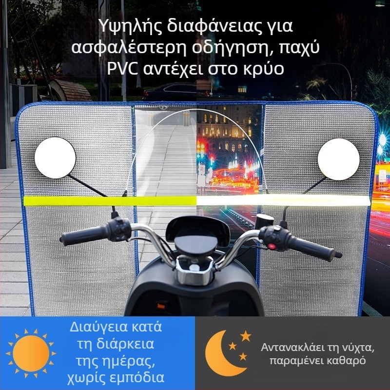 Μπροστινό αεροφράγμα για ηλεκτρικό μοτοποδήλατο και ηλεκτρικό αυτοκίνητο – PVC, αναδιπλούμενο, HD διαφανής ασπίδα