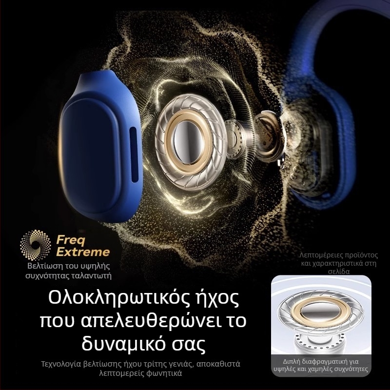 Ακουστικά Bluetooth αγωγής μέσω αέρα με ενσωματωμένη μνήμη, Bluetooth 5.3, εμβέλεια 10 μ., διάρκεια μπαταρίας 4–8 ωρών, IPX6 αδιάβροχα