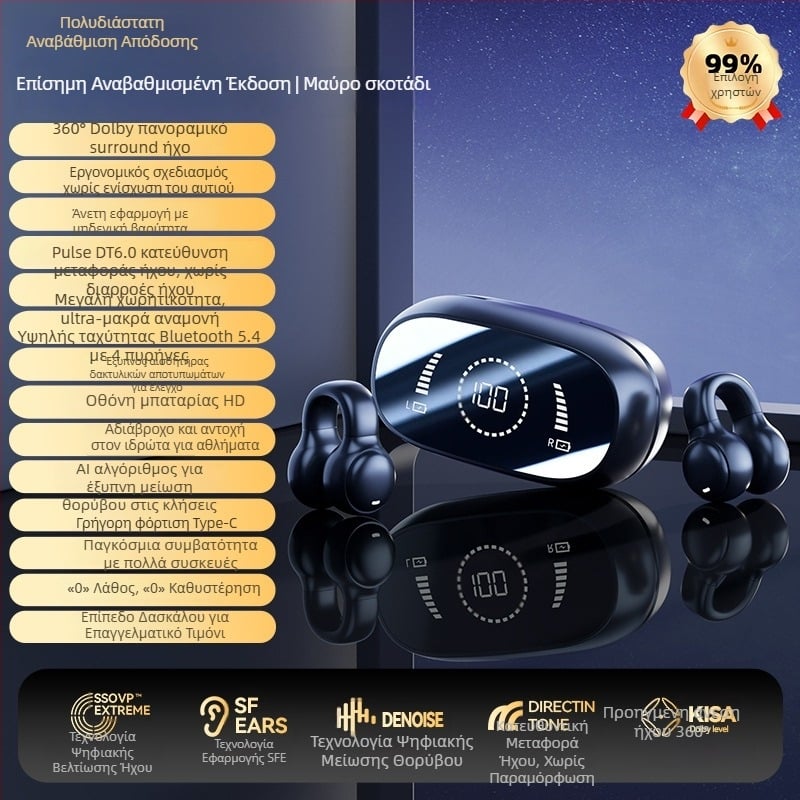 Ασύρματα ακουστικά αγωγής οστών, ανοικτός κλιπ-On σχεδιασμός για αθλητισμό, ασύρματες, μακρά διάρκεια μπαταρίας