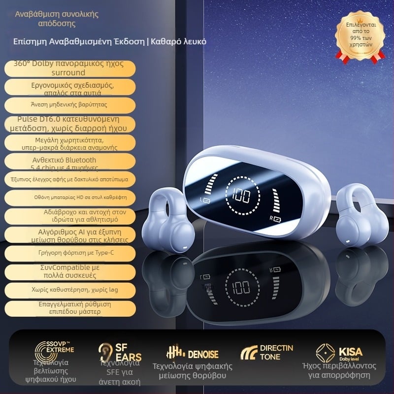 Ασύρματα ακουστικά αγωγής οστών, ανοικτός κλιπ-On σχεδιασμός για αθλητισμό, ασύρματες, μακρά διάρκεια μπαταρίας