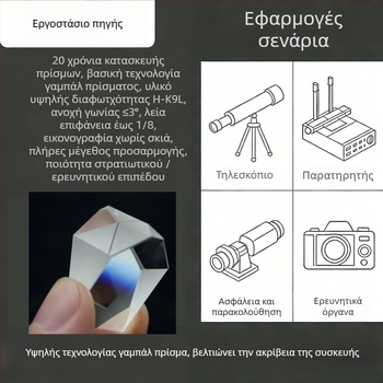 Huasen K9 γυάλινο ορθογώνιο πρίσμα για οπτικά όργανα, μέτρηση απόστασης, μοντέλο hs1016