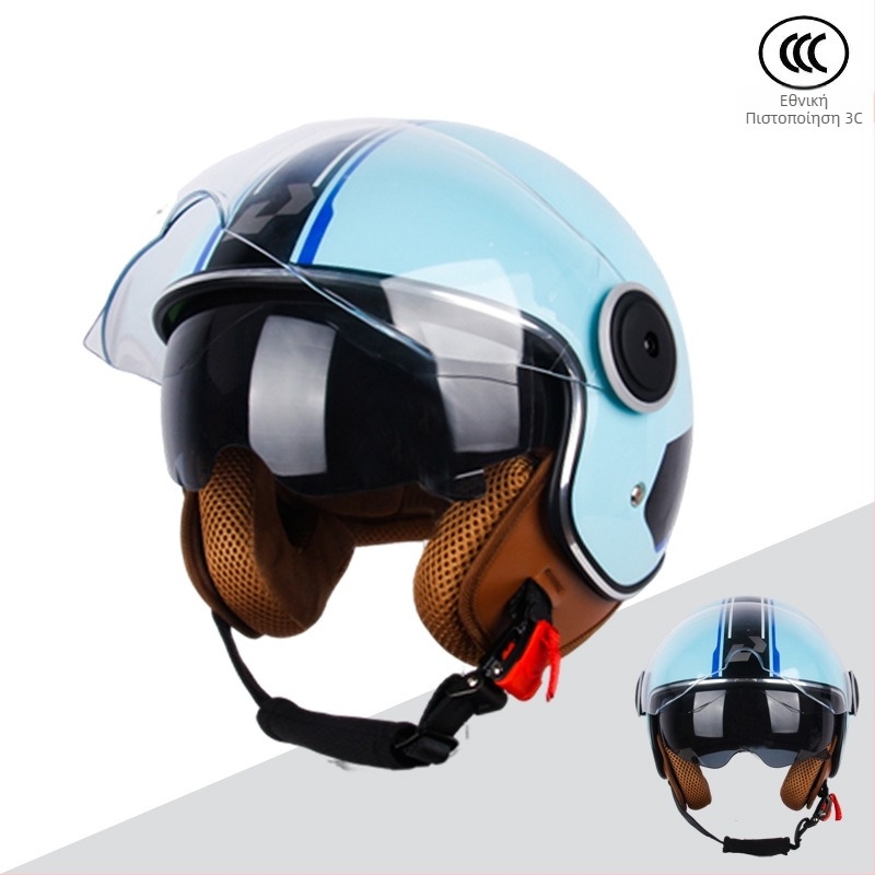 Κράνος μοτοσικλέτας και ηλεκτρικού οχήματος, αναπνεύσιμος, με διπλό φακό, ABS υλικό, 3C πιστοποίηση, UV προστασία