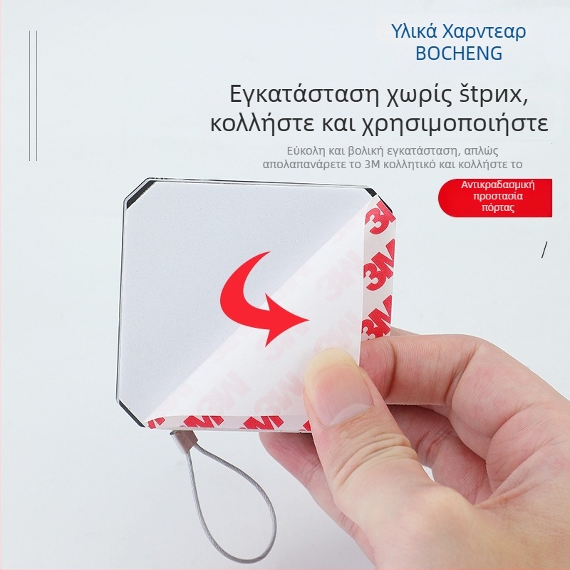 Μηχανισμός αυτόματης κλεισίματος πόρτας χωρίς διάτρηση — για πόρτες από ξύλο, μέταλλο και σίδερο; υλικά: πλαστικό και ανοξείδωτος χάλυβας; μοντέρνος μινιμαλιστικός σχεδιασμός
