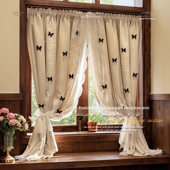 Διπλού επιπέδου κουρτίνα blackout με ενσωματωμένη γάζα, φλανέλ, ηχομόνωση, μοντέρνο μινιμαλιστικό στυλ, δαντελένια κουρτίνα πόρτας σε στυλ πριγκίπισσας