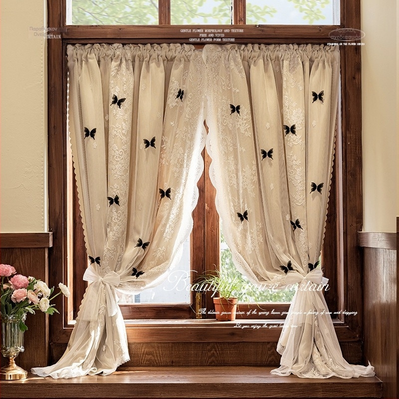 Διπλού επιπέδου κουρτίνα blackout με ενσωματωμένη γάζα, φλανέλ, ηχομόνωση, μοντέρνο μινιμαλιστικό στυλ, δαντελένια κουρτίνα πόρτας σε στυλ πριγκίπισσας