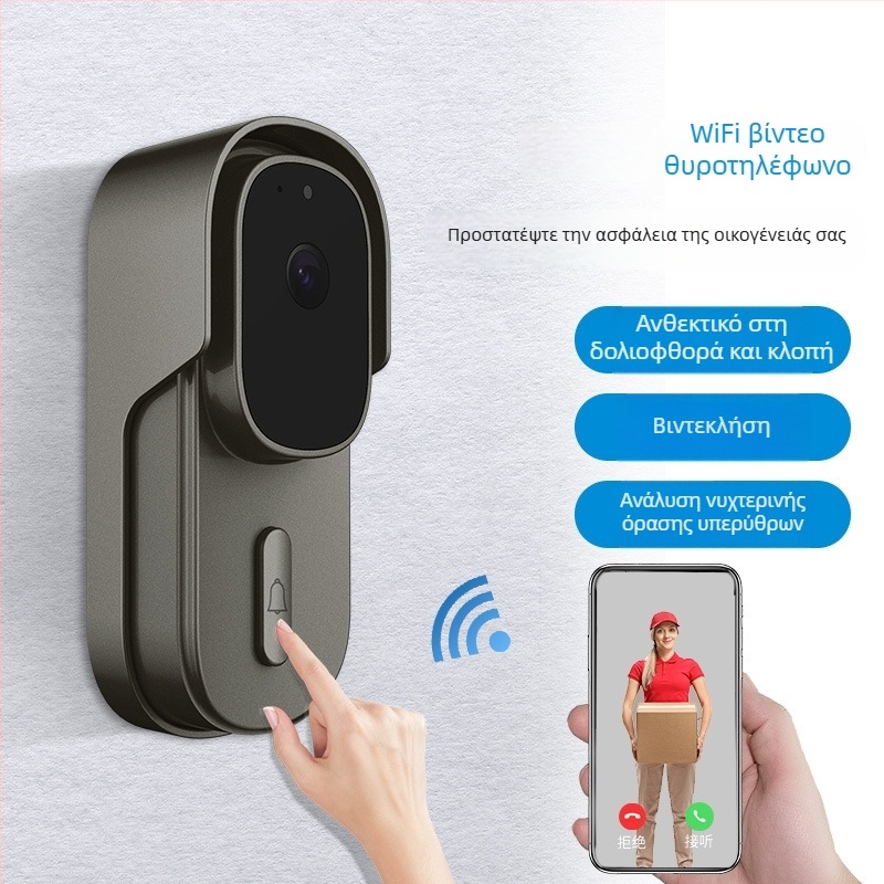 Βιντεοθυροτηλέφωνο με ασύρματο ενδοεπικοινωνίας και αλλαγή φωνής, μοντέλο WF001B-801D, μπαταρία, 5V, κατάλληλο για οικίες, βίλες, διαμερίσματα, ξενοδοχεία και γραφεία
