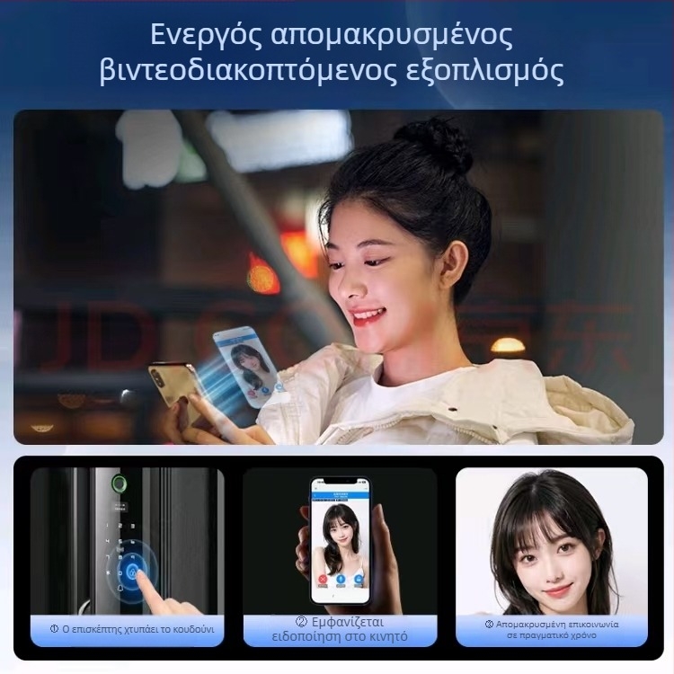 Έξυπνο κλειδί πόρτας με αποτύπωμα για οικιακή ασφάλεια - κωδικός πρόσβασης και κλειδί, 300 αποτυπώματα αποθηκεύονται, ξεκλειδώνει σε <1s, τροφοδοσία DC, μοντέλο B87-A