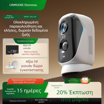 Έξυπνη οικιακή κάμερα παρακολούθησης — 1080p, φακός 2.8mm, νυχτερινή όραση, αποθήκευση νέφους, έλεγχος μέσω εφαρμογής κινητού.