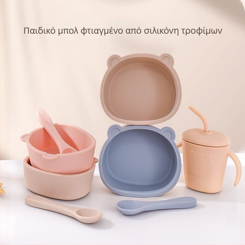 Σετ σιλικόνης για βρέφη: βρεφική σαλιάρα από σιλικόνη, μπολ και κουτάλι; αδιάβροχο, ανθεκτικό στη βρωμιά και στις πτώσεις; από 6 μηνών.
