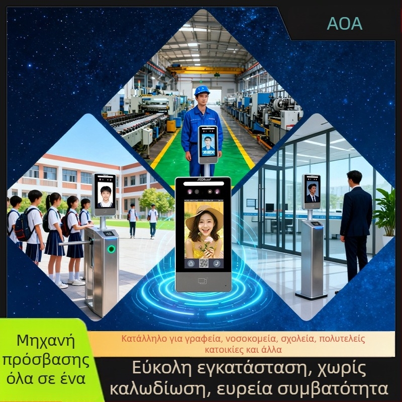 Μονάδα ελέγχου πρόσβασης με αναγνώριση προσώπου All-in-One, DK70, 50 εγγραφών αποθήκευση, 24V τροφοδοσία, LCD οθόνη βιντεοθυροτηλέφωνου, υποστηρίζει αναγνώριση προσώπου, δακτυλικό αποτύπωμα, IC κάρτα και κινητή εφαρμογή