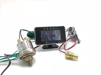 LCD μετρητής τετραπλής λειτουργίας για πίεση λαδιού, τάση, θερμοκρασία νερού και επίπεδο λαδιού, 12V-24V καθολικό για αυτοκίνητα και φορτηγά