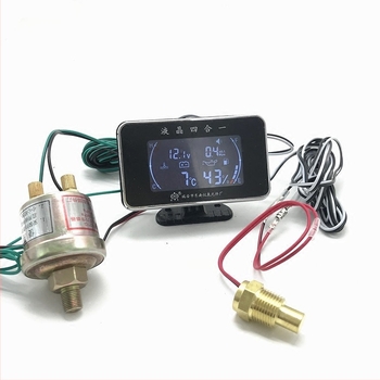 LCD μετρητής τετραπλής λειτουργίας για πίεση λαδιού, τάση, θερμοκρασία νερού και επίπεδο λαδιού, 12V-24V καθολικό για αυτοκίνητα και φορτηγά