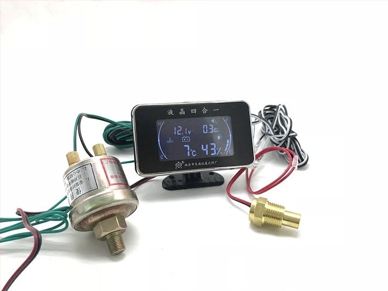 LCD μετρητής τετραπλής λειτουργίας για πίεση λαδιού, τάση, θερμοκρασία νερού και επίπεδο λαδιού, 12V-24V καθολικό για αυτοκίνητα και φορτηγά
