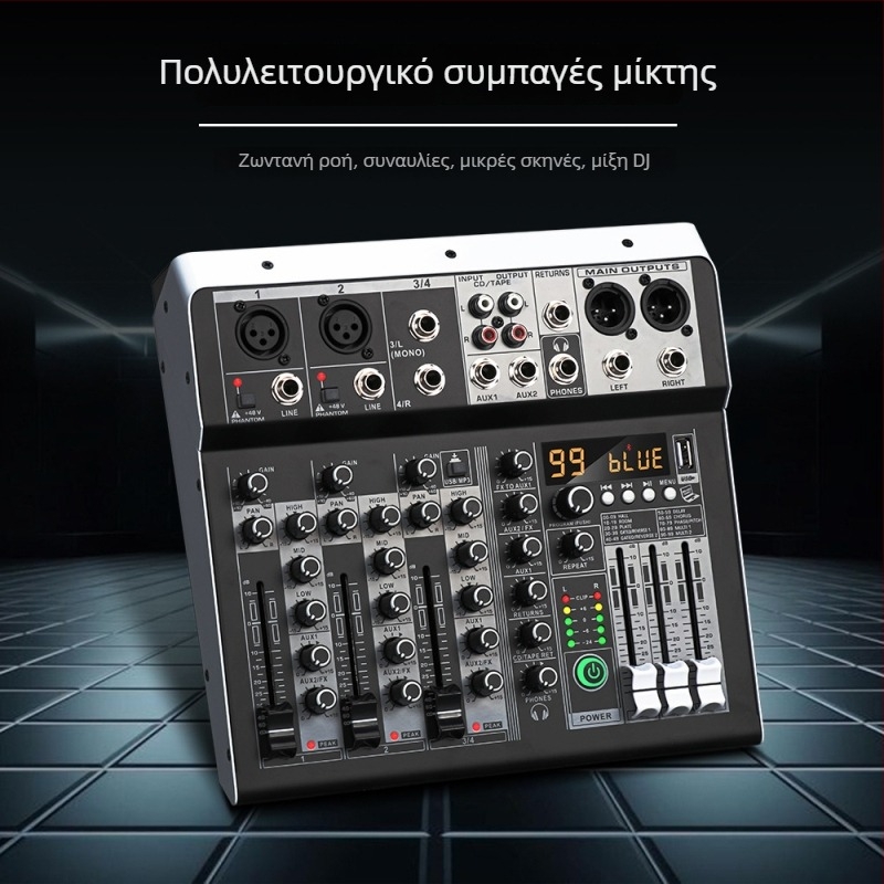 ZXI τετρακαναλικός Bluetooth USB μίκτης με ενσωματωμένη κάρτα ήχου για σκηνή και ζωντανή μετάδοση