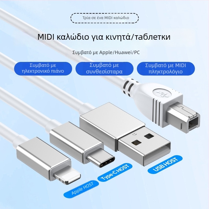 MIDI ήχος διεπαφή για Apple - OTG διαχωριστής Lightning/USB-C, 1 προς 3, αλουμινενιο κράμα, USB 2.0, τσιπ 3959