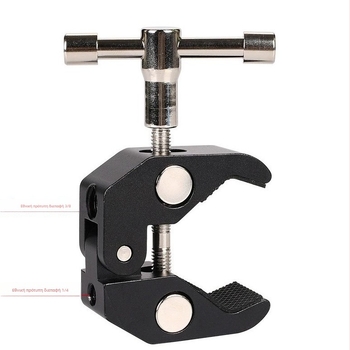 Μεταλλικός σφιγκτήρας με νύχι καβουριού, τύπος Q, σταθερή στήριξη, ευέλικτη ρύθμιση για φωτογραφικό εξοπλισμό (Μέταλλο; μέγ. φορτίο 2–5 kg; βάρος 150 g; για ζωντανή μετάδοση και φωτογράφηση)