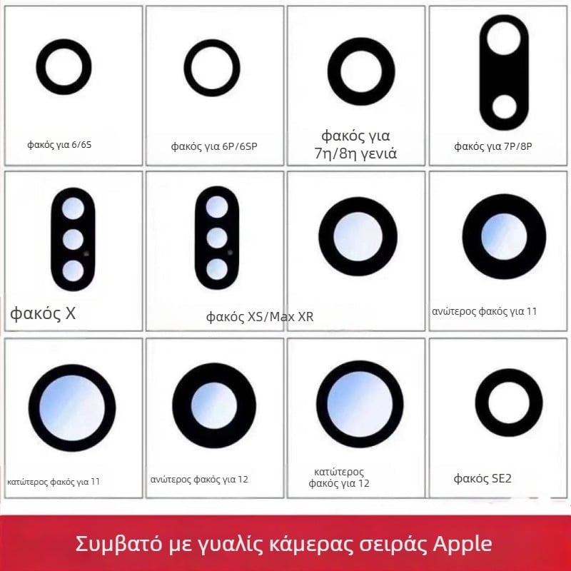 Κρύσταλλο φακού πίσω κάμερας για iPhone 7/8 Plus, X/XS/XS Max και σειρές 11–15