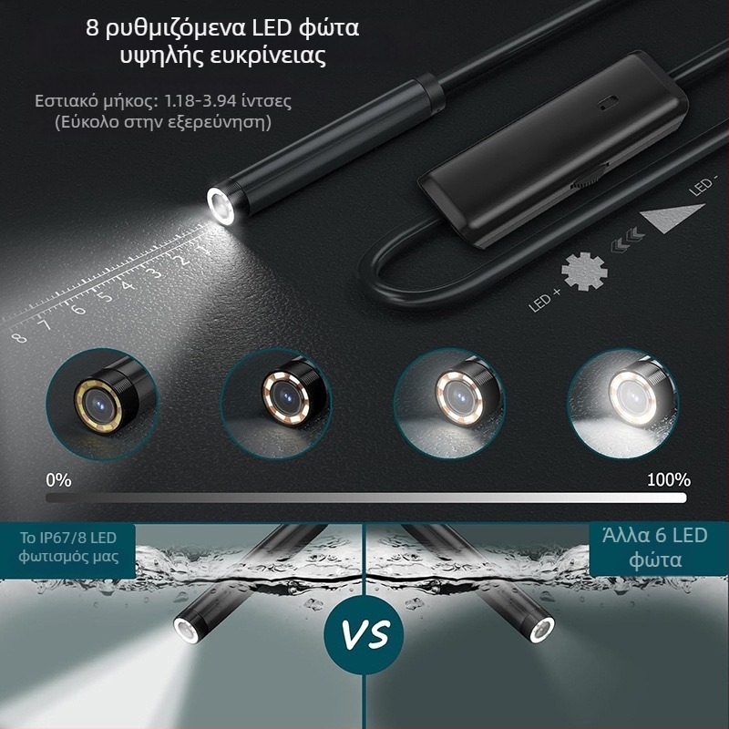 Ενδοσκοπική κάμερα για μηχανικά μέρη, πεδίο προβολής 70°, IP67 αδιάβροχο, μήκος εργασίας 100 cm, ανάλυση 1920x1440, LED φως, για επισκευές αυτοκινήτων και βιομηχανικούς ελέγχους