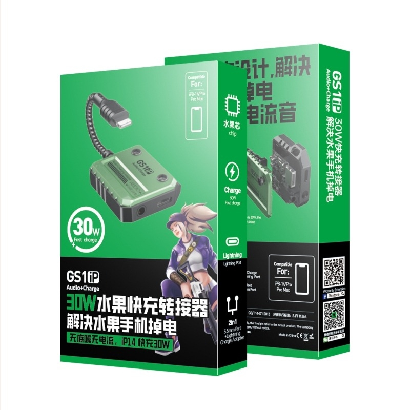 Plextone GS1 ip-30W Lightning δύο σε ένα μετατροπέας ήχου για ακρόαση και φόρτιση κατά τη διάρκεια κινητών παιχνιδιών