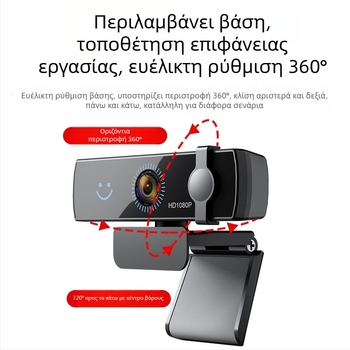 Webcam USB 2.0 HD 1080p με αυτόματο εστιασμό και ενσωματωμένο μικρόφωνο, χωρίς οδηγούς