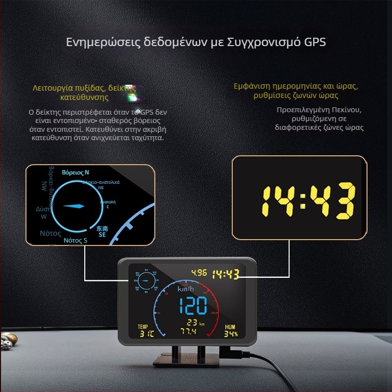 Wollip W01 GPS Beidou μετρητής ταχύτητας και χιλιομέτρων, HUD πολυλειτουργικό, τροφοδοσία USB, για όλα τα μοντέλα, γενικού σκοπού