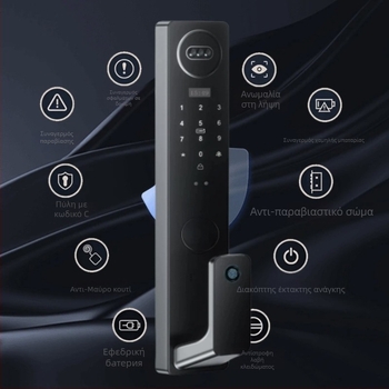Έξυπνο κλειδί πόρτας με δακτυλικό αποτύπωμα και 3D αναγνώριση προσώπου, οπτικό ματάκι (Μοντέλο L18; 100 αποτυπώματα; πάνω από 3000 ξεκλειδώσεις; σάρωση 0,1 s; θερμοκρασία λειτουργίας 55°C)