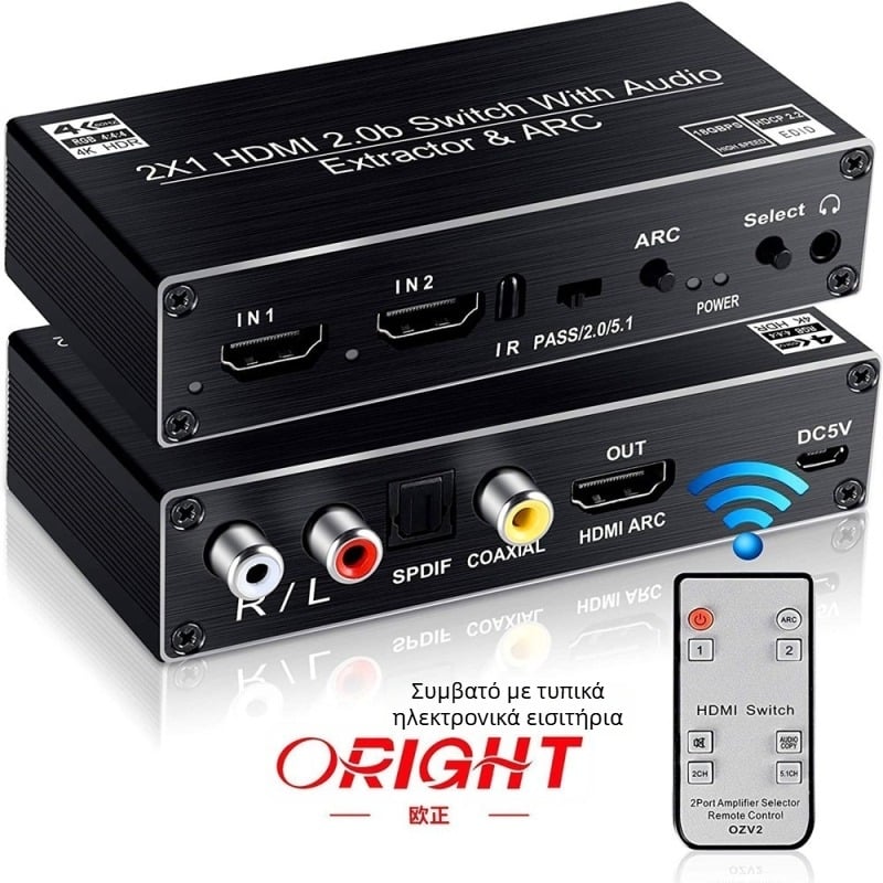 HDMI διακόπτης 2x1 με διαχωρισμό ήχου ARC, 4K120Hz, HDMI 2 εισόδου/1 εξόδου