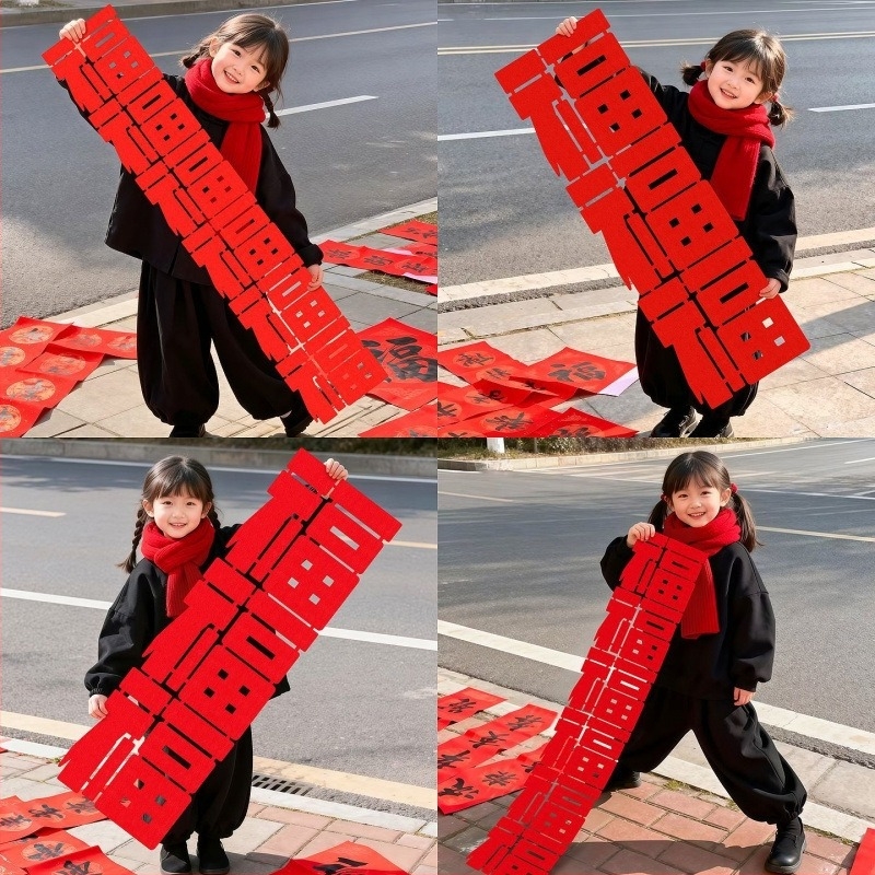 Σετ φωτοδιακοσμήσεων για το Εαρινό Φεστιβάλ με το Έτος του Αλόγου — χειροποίητες διακοσμήσεις από φελτ, ζευγάρια επιγραφών κινεζικού στυλ (Προϊόν 008)