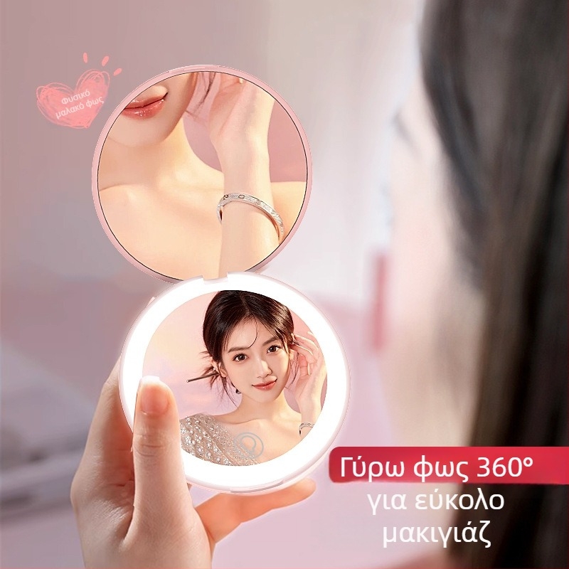 Toktik LED καθρέφτης μακιγιάζ με φως, φορητός και αναδιπλούμενος – πλαίσιο από ABS, ασημένιος καθρέφτης, εκτύπωση λογοτύπου, δυνατότητα προσαρμογής