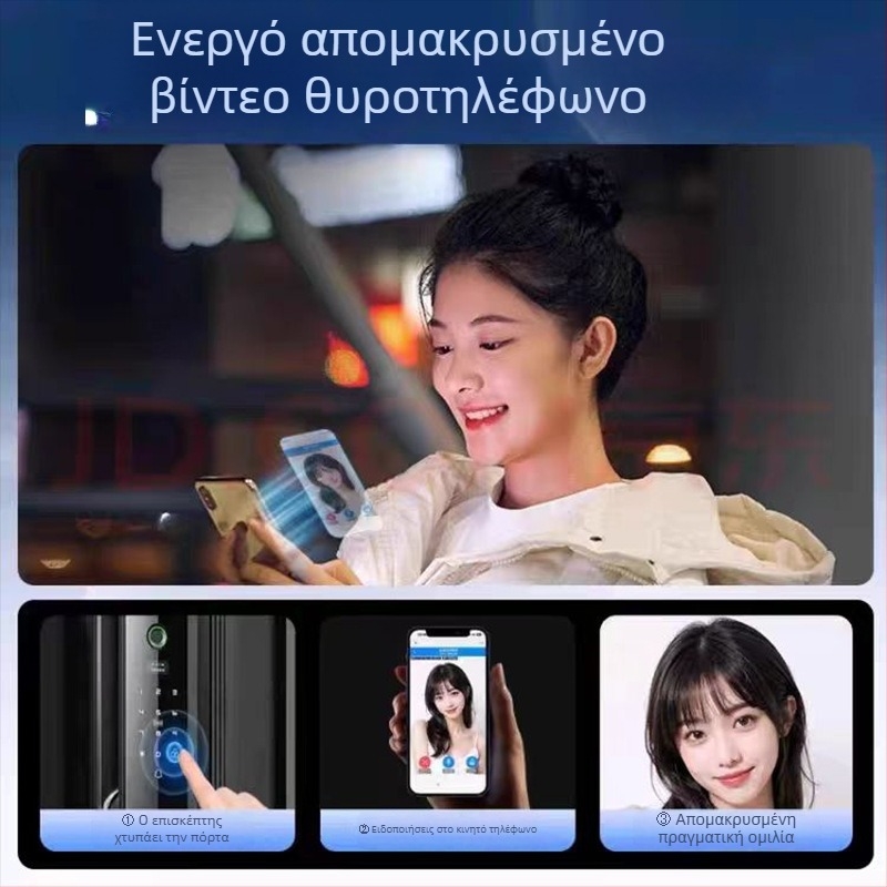 Έξυπνη κλειδαριά πόρτας K9 με αναγνώριση προσώπου και δακτυλικού αποτυπώματος, κωδικό πρόσβασης και απομακρυσμένο ξεκλείδωμα — 100 αποθηκευμένα αποτυπώματα; >100000 κύκλοι ξεκλειδώματος; σάρωση <0,2 s; βίντεο θυροτηλέφωνο
