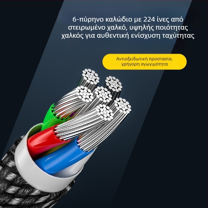 AmySen Type-C διπλού άκρου γρήγορης φόρτισης καλώδιο με e-marker chip, πλεκτό, PD 100W