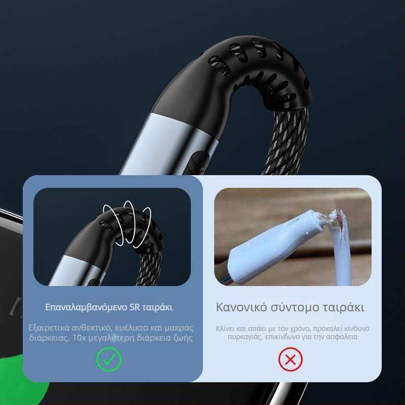 AmySen Type-C διπλού άκρου γρήγορης φόρτισης καλώδιο με e-marker chip, πλεκτό, PD 100W