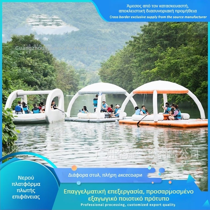 Φουσκωτή πλατφόρμα νερού με εξωτερική σκιά, μπαρ-τραπεζάκι για χαλάρωση και τσουλήθρα – PVC, μοντέλο HY7666, μάρκα VANCEN, CE πιστοποίηση