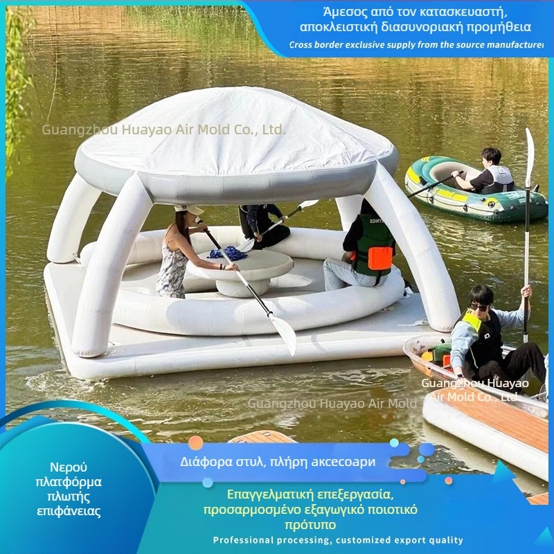 Φουσκωτή πλατφόρμα νερού με εξωτερική σκιά, μπαρ-τραπεζάκι για χαλάρωση και τσουλήθρα – PVC, μοντέλο HY7666, μάρκα VANCEN, CE πιστοποίηση