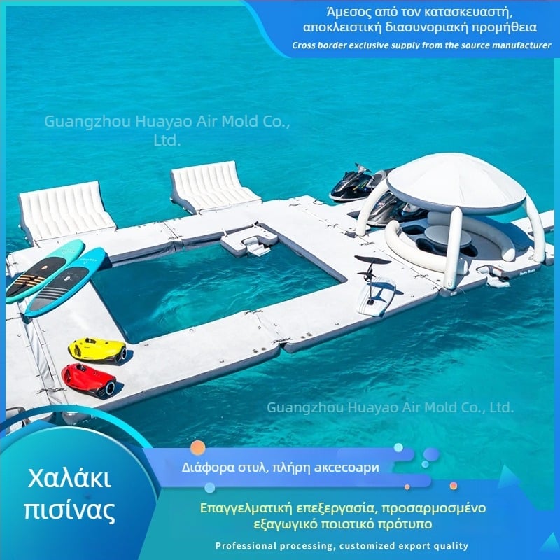 Φουσκωτή πλατφόρμα νερού με εξωτερική σκιά, μπαρ-τραπεζάκι για χαλάρωση και τσουλήθρα – PVC, μοντέλο HY7666, μάρκα VANCEN, CE πιστοποίηση